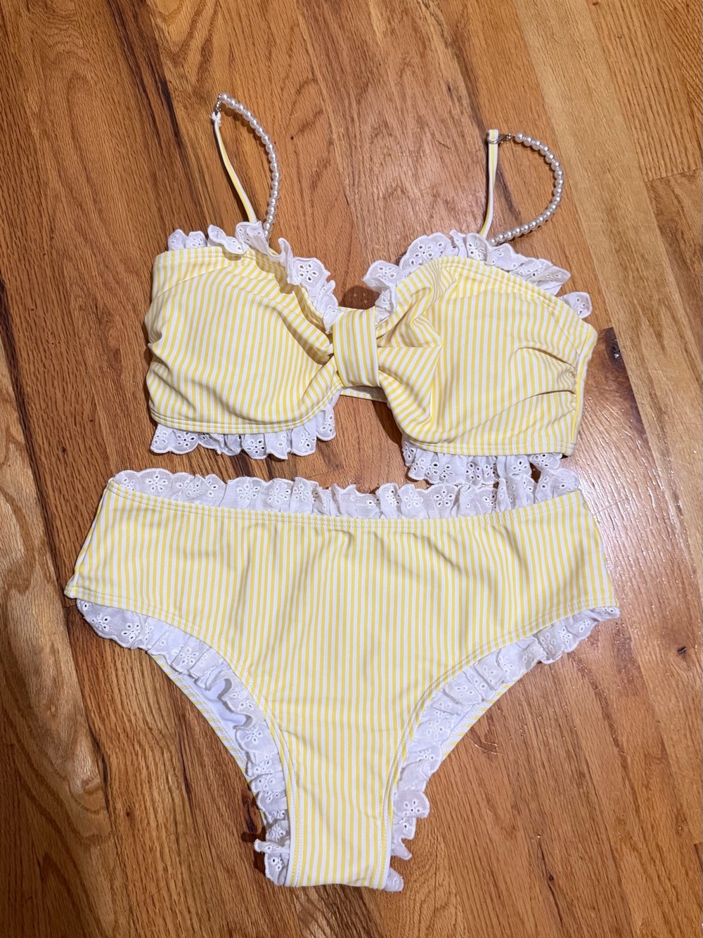 Yellow Stripe Ruffled Bikini Set